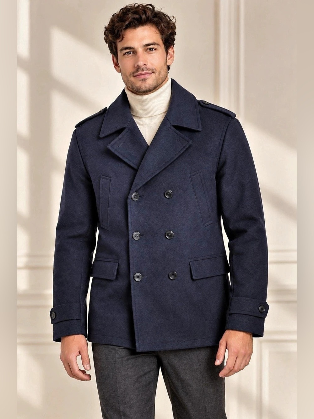 NWT Express Navy Blue Wool Blend Double Breasted Peacoat XL Quilted Lining